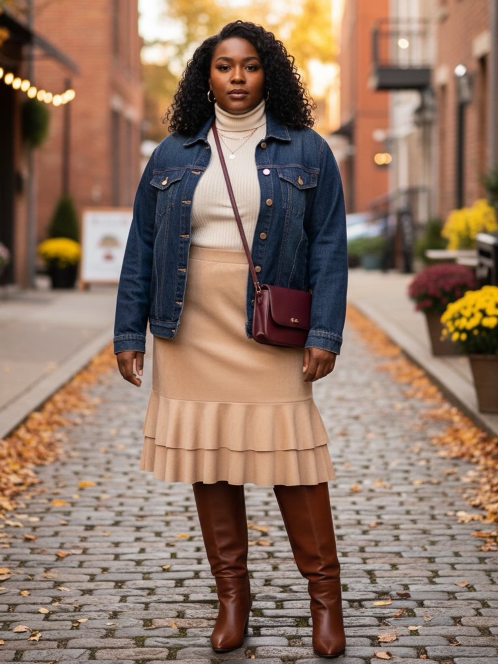 Avenue Faux Suede Ruffle Tiered Midi Skirt